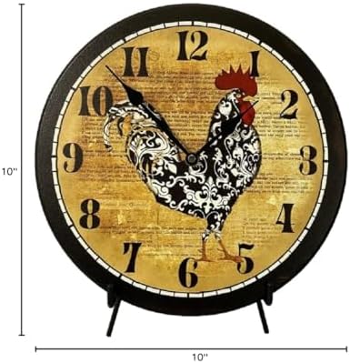 Black & White Rooster Wall Clock | Ultra Quiet Quartz Mechanism | Hand Made in USA Beautiful Crisp Lasting Color | Comes in 8 Sizes | 10-Inch