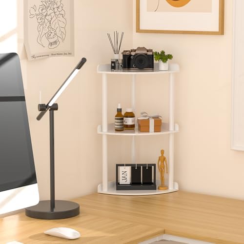 Sezanrpt 3 Tier Countertop Corner Organizer Shelf 7x7x15.7 Inch, White Countertop Acrylic Bathroom Corner Shelf, Vanity Storage Organizer for Cosmetics, Toiletries