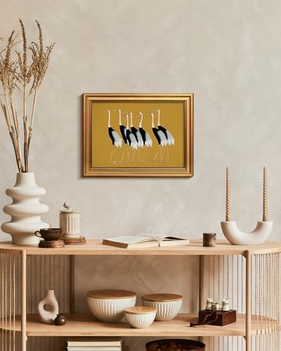 WHASAYART Gold Framed Vintage Wall Art for Living Room, Animals Painting Prints Shelf Decor for Kitchen, Aesthetic Bedroom Wall Art Decor, Gifts for Friends or Family Seven Cranes 12"x16"