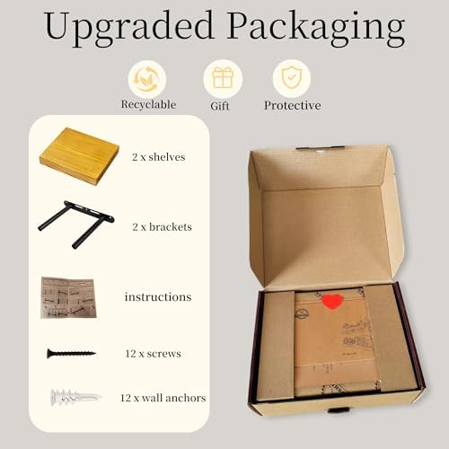 BGMG Small Wood Floating Shelves for Wall 8 inch Set of 2, Rustic Wooden Wall Mount Shelves for Living Room Bedroom Kitchen Farmhouse-8x6.7x1.25 inch- Gold Oak