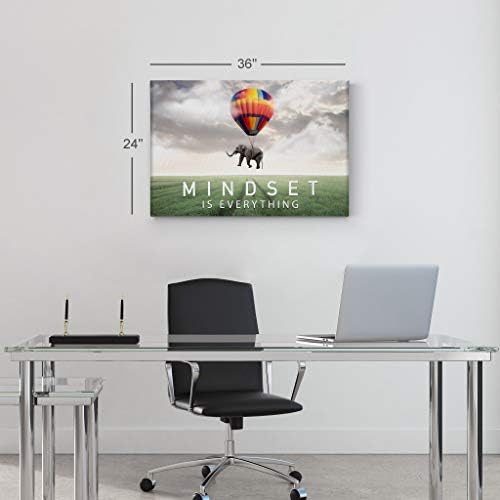 Smile Art Design Mindset is Everything Quote Elephant with Balloon in Sky Motivational Wall Art Canvas Print Inspirational Wall Art Entrepreneur Quote Office Decor Artwork Gift Ready to Hang 19x28