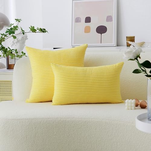 Home Brilliant Yellow Pillow Covers 12x20 Lumbar Pillows Summer Decoration Supersoft Striped Decorative Pillow Cases for Couch Bench Sofa Decor, 12 x 20 inch, Sundress