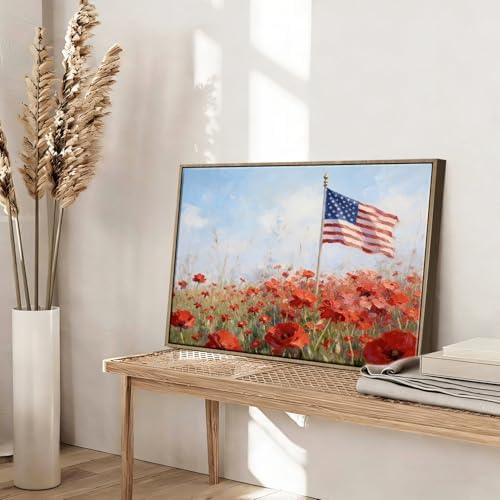 American Flag Framed Canvas Wall Art, 4th of July Patriotic Canvas Prints | USA Flag with Bald Eagle Poster Print, Vintage Independence Day Wall Decor for Bedroom Living Room 11×14in