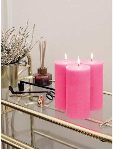 CANDWAX 3x6 Pink Pillar Candles Set of 3 - Long Burning Unscented Smokeless Dripless Pillar Candles - Pink Candle Set for Wedding, Special Occasions and Ordinary Dinners - Spring Candle Pillars