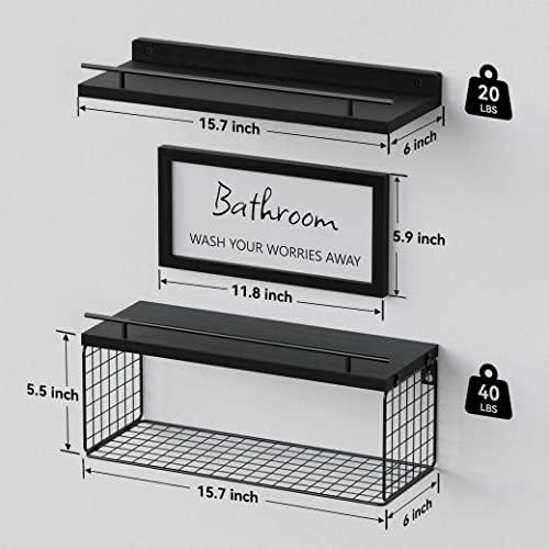 WOPITUES Floating Shelves for Bathroom Decor Art, Modern Black