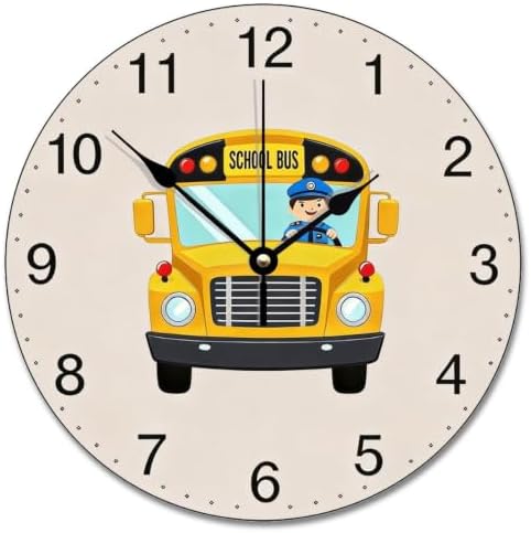 ArogGeld School Bus Driver Wall Clock Classic Wood Clock 10 Silent Non-Ticking Quartz Battery Operated Clock for Living Room Kitchen Bedroom Farmhouse Home Decor Birthday Wedding Gift