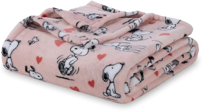 Berkshire Blanket Peanuts® VelvetLoft® Cute Character Snoopy Plush Blanket,Poses and Hearts Blush,Full/Queen 90 in x 90 in (Official Peanuts® Product)
