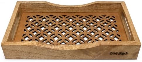 Natural Wooden trays, Serving Bowl for Salad, Veggies and Fruits, Large Deep for Family, Party (Lattice Design)