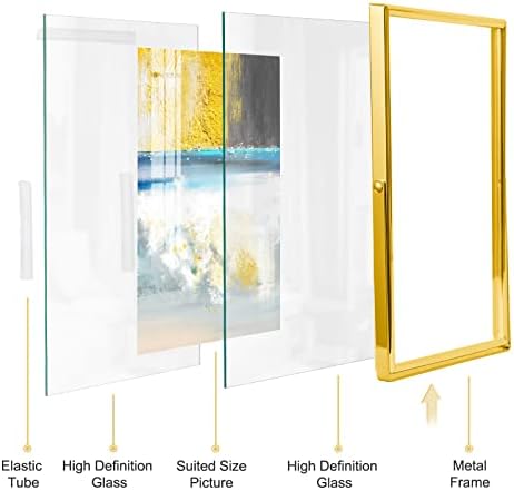 Gold Floating Picture Frame set of 2,6"×8" Frame For Picture 4x6,5×7,3.5x5, 2x3,Metal Glass Photo Frames,Tabletop Display Vertically,Home Wedding Party Office Decor