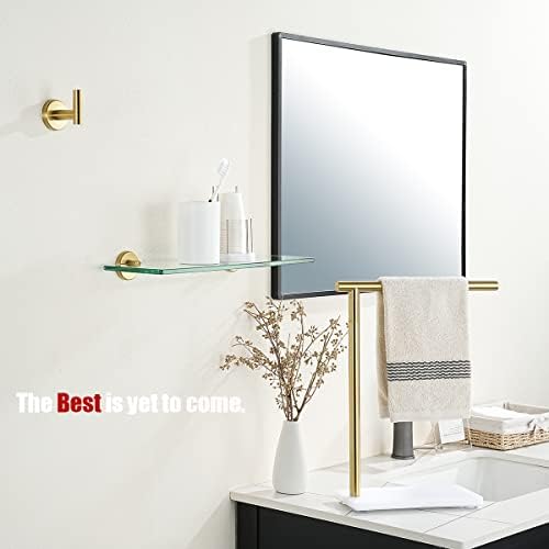 JQK Bathroom Glass Shelf Gold, Tempered Glass Shower Storage 14 by 5 inches, 304 Stainless Steel Brushed Gold Wall Mount, TGS101L14-BG