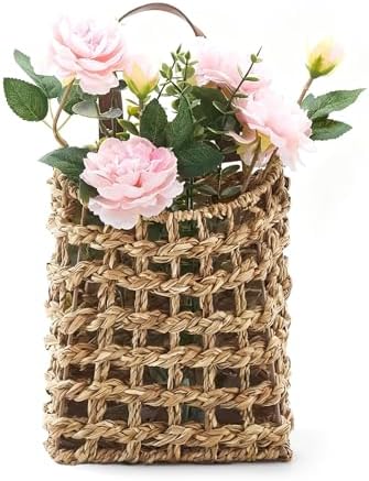 Wall Hanging Basket Decorative Boho Mounted Organizer Dried Flower Plants Front Door Basket for Garden Farmhouse Home