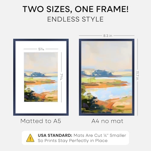 Homeforia A4 Blue Picture Frame, High-End Metal, A5 Mat, Glass