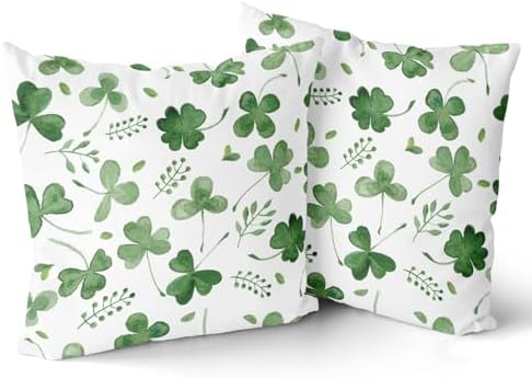 Giwawa St Patricks Day Pillow Covers Set of 2, 18"x18" Watercolor Clovers Sage Green Leaves Square Pillowcases, Spring Shamrock Eucalyptus Throw Cushion Cover for Sofa Couch Bedding Car Decor