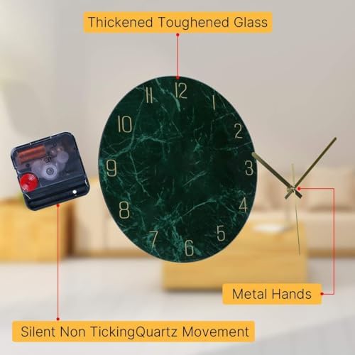 VIKMARI 10" Emerald Green Silent Glass Analog Wall Clock Home Bedroom Decor