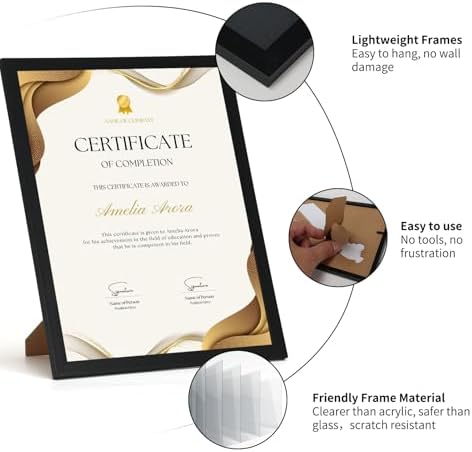 Giftgarden 8.5x11 Picture Frame Black Set of 16, Lightweight 8.5 by 11 Certificate Frames for Award Diploma Document office Wall or Tabletop Display