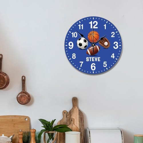 Custom Sports Ball Kids Wall Clock Personalized Name Clock for Boys