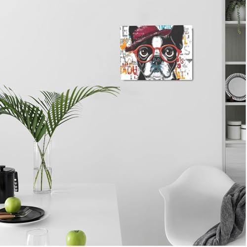 French Bulldog Decor Wall Art Funny Graffiti Dog Pictures Cute Puppy Canvas Prints Painting Pet Artwork English Bulldog Decorations for Bathroom Bedroom Living Room Framed Dog Lover Gifts 20"x24"