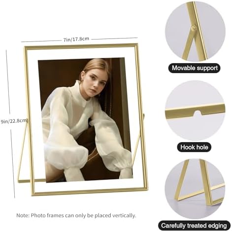 Gold Floating Picture Frame set of 2, 7"×9" Frame For Picture 5×7 4x6 6x8 2x3 Metal Glass Photo Frames,Tabletop Display Vertically,Home Wedding Party Office Decor