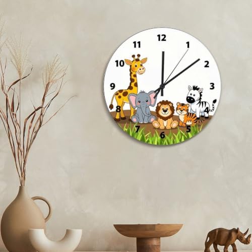 Cute Jungle Baby Animal Wall Clock for Kids Funny Nursery Wood Clock
