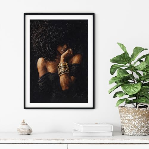 Black Woman Canvas Wall Art Abstract Girl Portrait Poster, 16"x24" Unframed | Fashion Black Girl Wall Art, Trendy African American Sexy Women Canvas Poster, Afro Artwork for Living Room Bedroom Decor