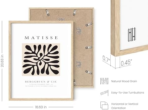 HAUS AND HUES Henri Matisse Abstract Art Print - Exhibition Poster, Aesthetic Drawing, Painting, Cut Out Art Black Plant Clover (Beige Frame, 16x20)