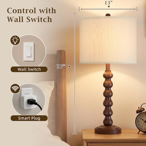 27" Farmhouse Table Lamps Set of 2 for Living Room, Brown Lamps for Bedroom