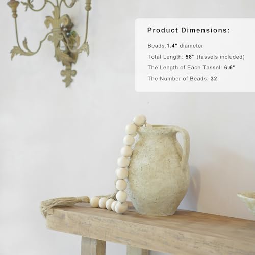 Extra Large Wood Bead Garland with 1.4" Diameter Wood Beads, Decorative Beads Home Decor, Farmhouse Beads Decor (Natural, 58 Inches)