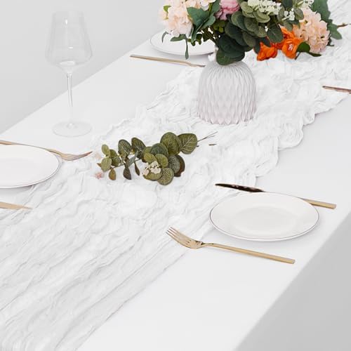 15 Pack White Cheesecloth Table Runner 17 x 108 inch Cheese Cloth Table Runners 9ft White Table Runner Rustic Romantic Sheer Gauze Runner for Wedding Party Baby Shower Table Decoration