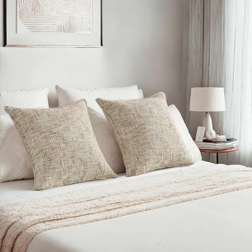 HAUSSY Pack of 2 Chenille Tweed Throw Pillow Covers 20x20 Inch, Colorful