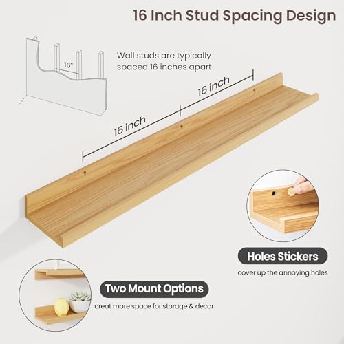 Axeman 40 Inch Floating Shelves, Oak Picture Ledge Shelf Set of 3