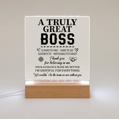 WSYEAR Boss Day Gifts for Women Men, Boss Lady Gifts for Women Table Lamp,Acrylic Wooden Base Lamp Inspirational Best Thank You Gift for Female