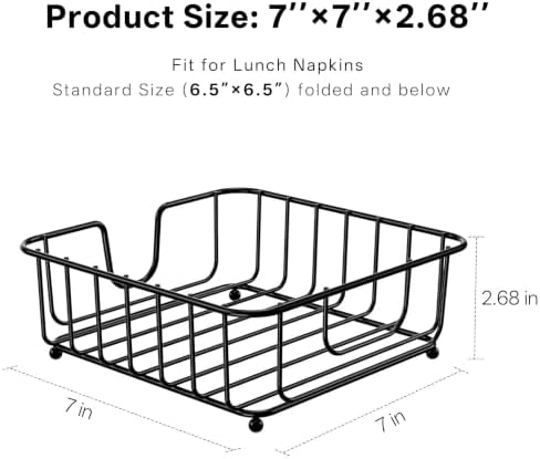 Napkin Holder for Table, Napkin Holders for Paper Napkins, Flat Metal Black Napkin Holders for Kitchen & Dining Table, 6.9" x 6.9" x 2.2" Inside Size (Black)