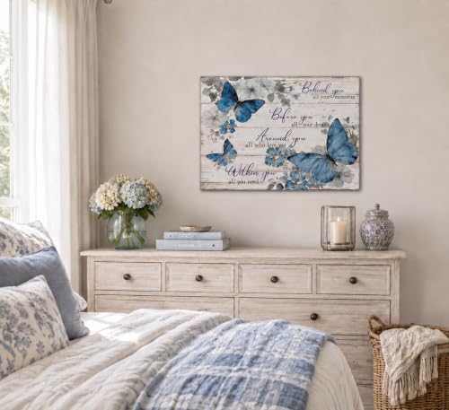 Inspirational Butterfly Canvas Wall Art Farmhouse Blue Butterfly Flowers Motivational Quotes Paintings Pictures Wall Decor Posters Prints Artwork for Women's Room Apartment Office Home Decoration