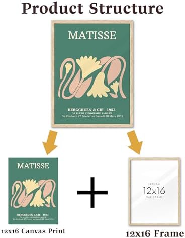 KensTro 12x16 Oak Picture Frames Set of 3 with Green Art Prints | Natural Solid Oak Wood Frames with 3 Coordinating Green Abstract Prints for Posters, Photos, Paintings and Gallery Walls