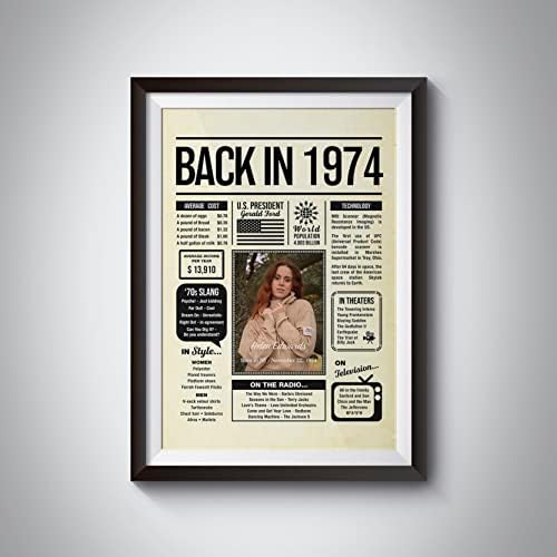 Personalized 51 year old birthday gifts - Back in 1974 Poster - Centerpiece Table Decorations 51st Birthday Party - Custom Born in 1974 Newspaper Vintage Poster for Men, Women