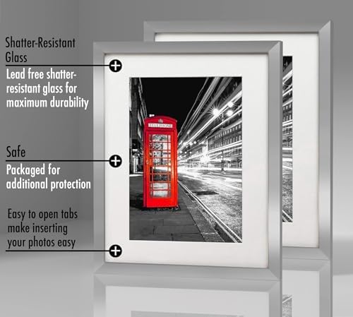 Americanflat 11x14 Picture Frame 2-Pack - Matted to 8x10 - Silver
