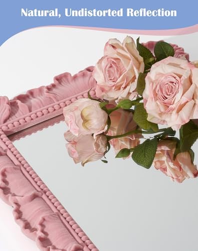 Cute Makeup Mirror Decor for Girl Bedroom Nursery Dorm,Soft Pink | 9.8x7.7",Soft Velvet-like Touch,Durable Resin Frame,Funky Mirror for Hallway Living Room,Gift for Mother's Day Wedding