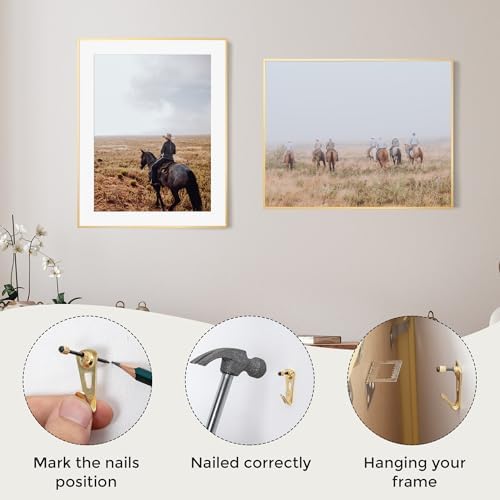 22x28 Metal Picture Frame with 18x24 Mat, Brushed Aluminum Finish, Tempered Glass Front, and Attached Hanging Hardware - Versatile Wall Display Frames for Vertical or Horizontal Orientation(Gold, Pack