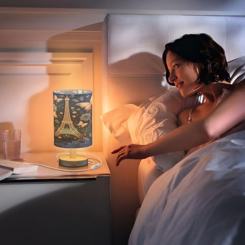 Butterflies Eiffel Tower LED Table Lamp for Bedroom Bedside Lamp with USB Charging Ports Decor Nightstand for Living Room Reading Dorm Desk Home Office