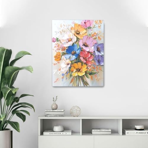 Crekviy Colorful Flower Wall Art Floral Wall Decor Country Wildflower Canvas Prints Painting Botanical Pictures Decoration for Bathroom Bedroom Living Room Framed Artwork Girls Gifts 16"x20"