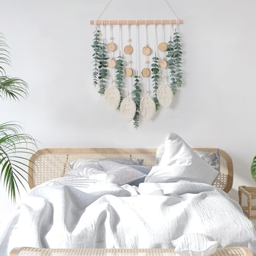 Artificial Eucalyptus Wall Hanging Faux Greenery Decor with Macrame Leaves