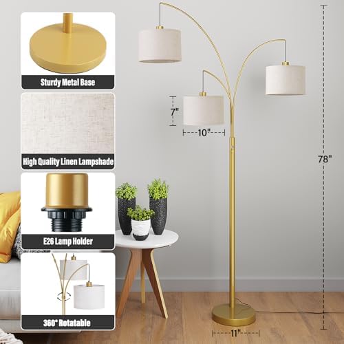 SUNMORY 3 Lights Floor Lamps for Living Room，78" Tall Arc Standing Lamp