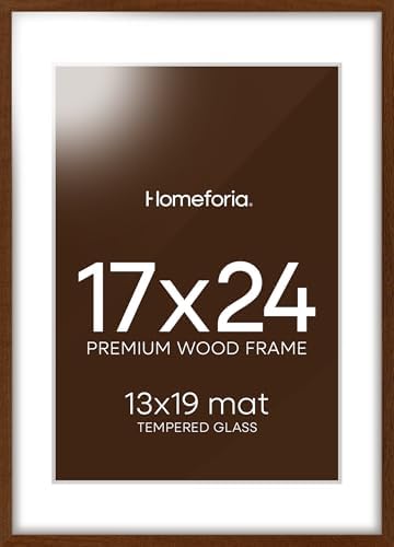 Homeforia 17x24 Brown Oak Picture Frame, High-End Wood, 13x19 Mat, Glass