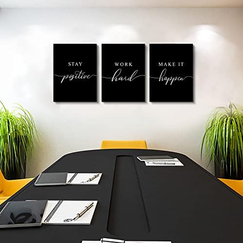 Framed Canvas Wall Art - Motivational Quote Set of 3 Prints, Stay Positive & Inspirational Office Wall Decor (E-3pcs, 12x16in x3pcs)
