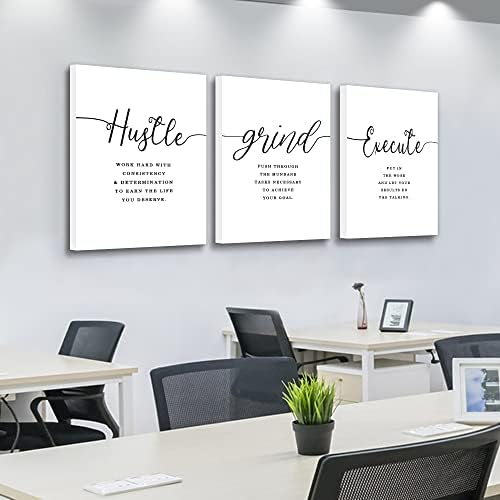 EPHANY Inspirational Wall Art - Large Office Wall Decor Painting, Hustle Grind Execute Quotes, office wall art,working room wall decor, gift for boss (H-3pcs,24x36inchx3pcs)