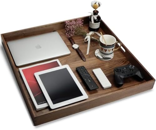 24"x 24" Extra Large Square Black Walnut Wood Ottoman Tray