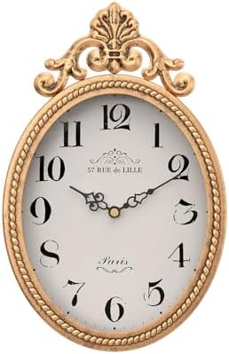 Abdurey Small French Retro Decor Wall Clock,Antique Gold Vintage Oval Style