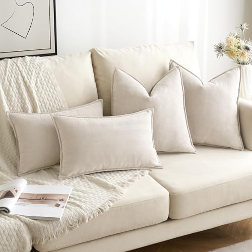 MIULEE Pack of 2 Cream Beige Decorative Chenille Pillow Covers 20x20 Inch