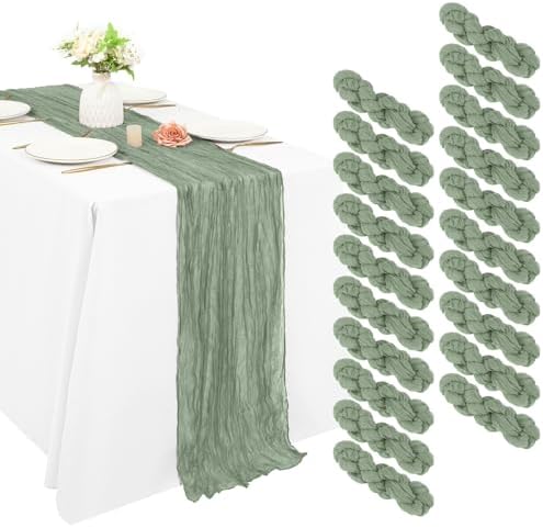 20 Pack Cheesecloth Table Runner 17 x 108 Inch, Sage Green