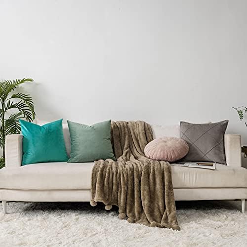 Turquoise Soft Velvet Throw Pillow Covers 18x18 inch Set of 2 for Sofa Couch Bed Living Room Decorative Luxury Solid Square Cushion Covers Case with Zipper